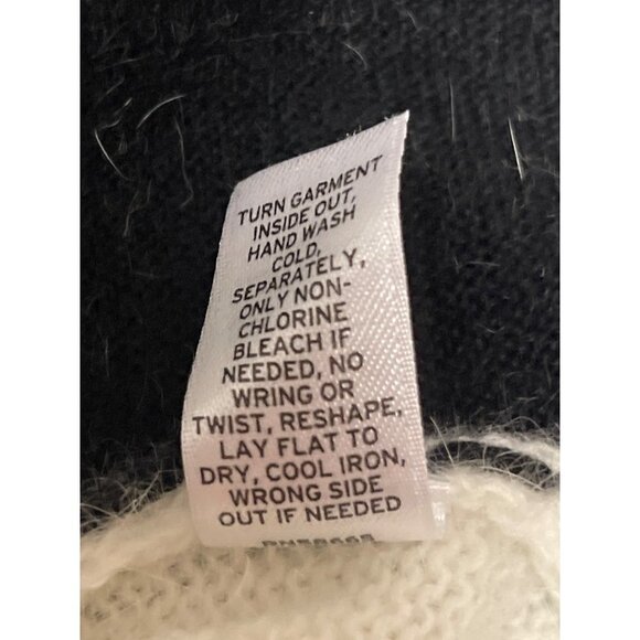 Trouve White Black Angora Faux Leather Trim Cardigan Sweater Women's Size Medium - Picture 9 of 9